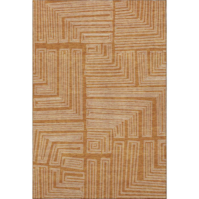 10' X 14' Geometric Washable Area Rug With UV Protection (682007) - Rust / Ivory