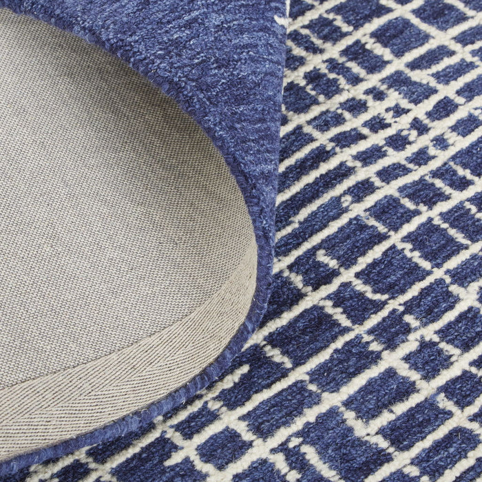 10' x 14' Wool Plaid Tufted Handmade Stain Resistant Area Rug - Blue And Ivory