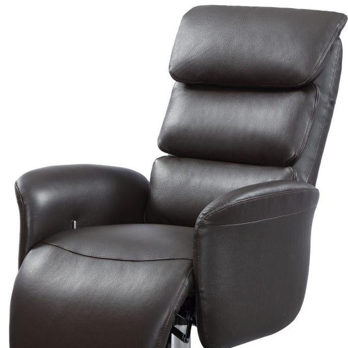 Tufted Genuine Leather Power Swivel Recliner (730550) - Brown