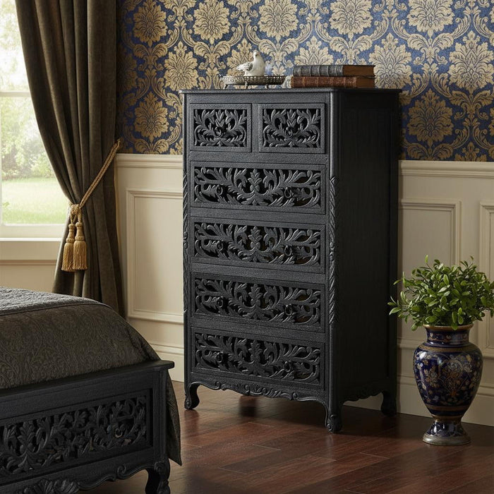 35" Solid Wood Six Drawer Chest - Black