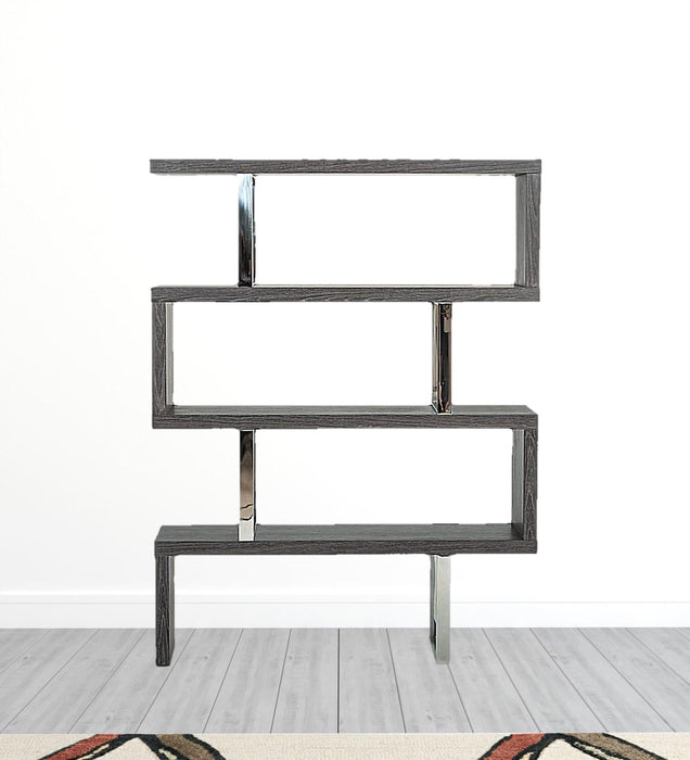 Elm Chrome Four Tier Zig Zag Bookcase - Gray