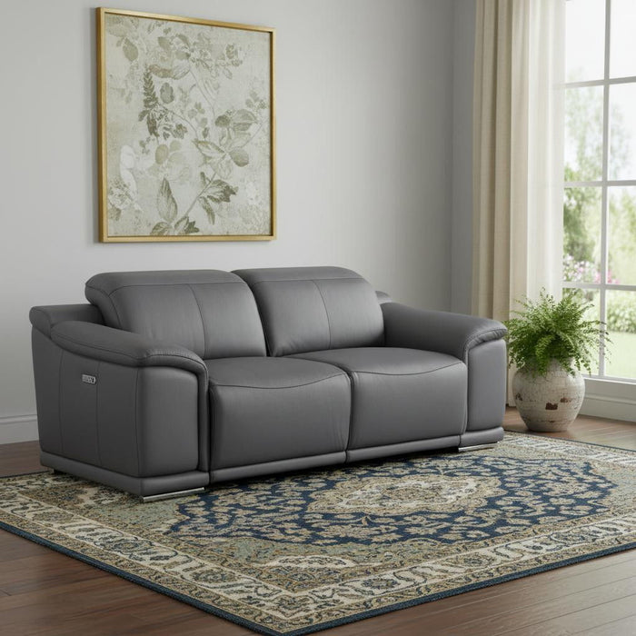 Italian Leather Power Reclining Loveseat (720517) - Dark Gray / Silver