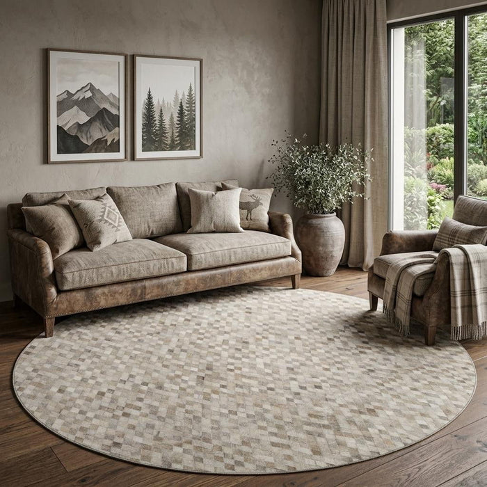 8' Diamond Washable Round Rug With UV Protection (644697) - Gray / Ivory / Beige