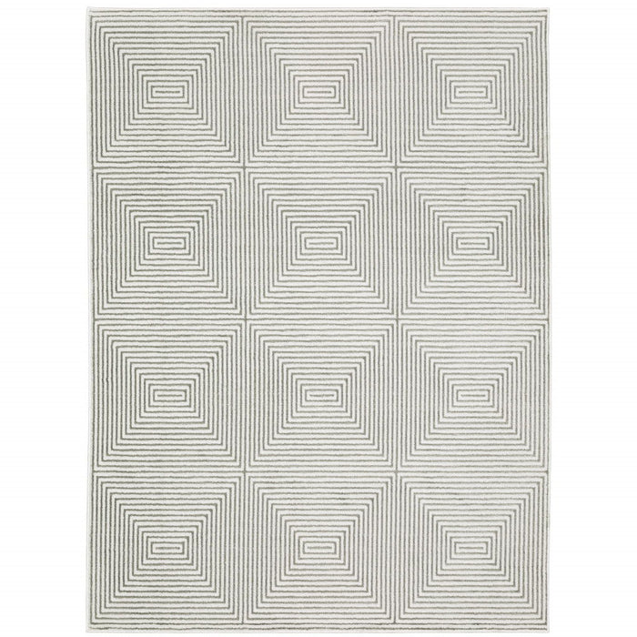 8' x 11' Geometric Power Loom Stain Resistant Area Rug - Gray And White