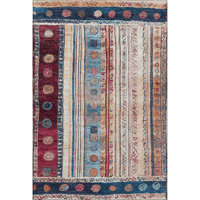 10' X 14' Striped Washable Area Rug With UV Protection (709540) - Navy Blue / Merlot / Ivory