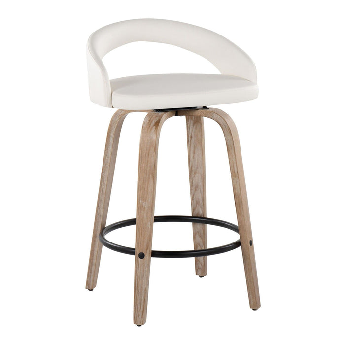 Grotto - Upholstered Fixed-Height Counter Stool (Set of 2) - Whitewashed Wood, White Faux Leather, Black Metal
