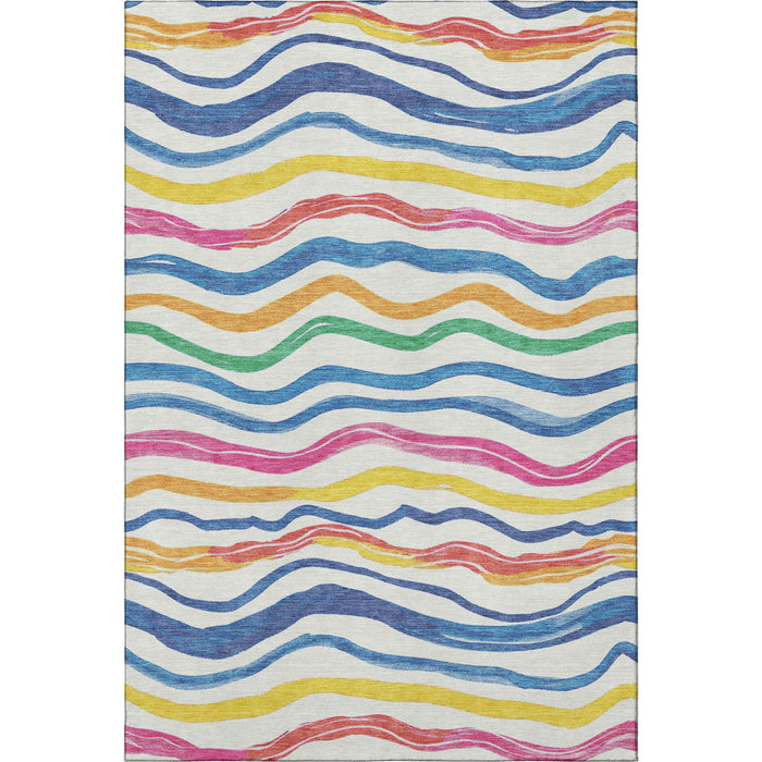 10' X 14' Striped Washable Area Rug With UV Protection (694562) - Ivory / Blue / Yellow / Pink
