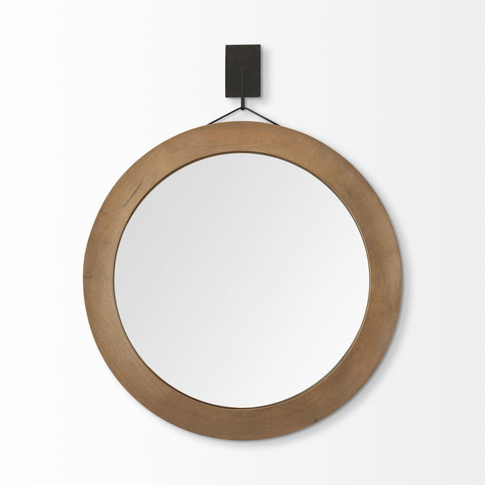 44" Round Framed Rope Hanging Accent Mirror - Brown