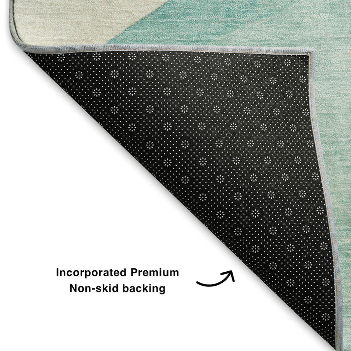 10' X 14' Abstract Washable Area Rug With UV Protection (701575) - Pearl / Teal / Ivory