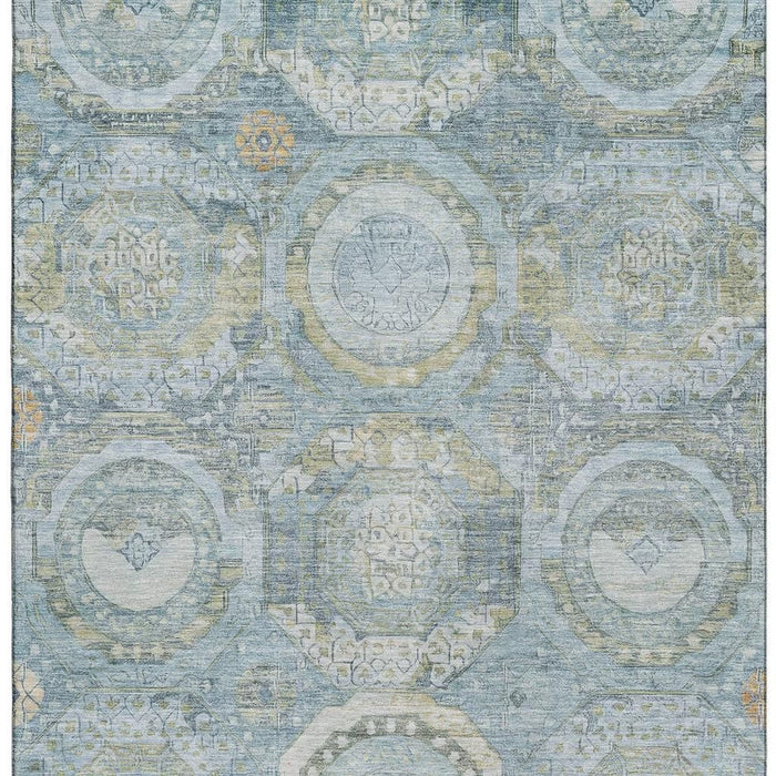 10' X 14' Mosaic Washable Area Rug With UV Protection (696404) - Blue / Gold / Gray