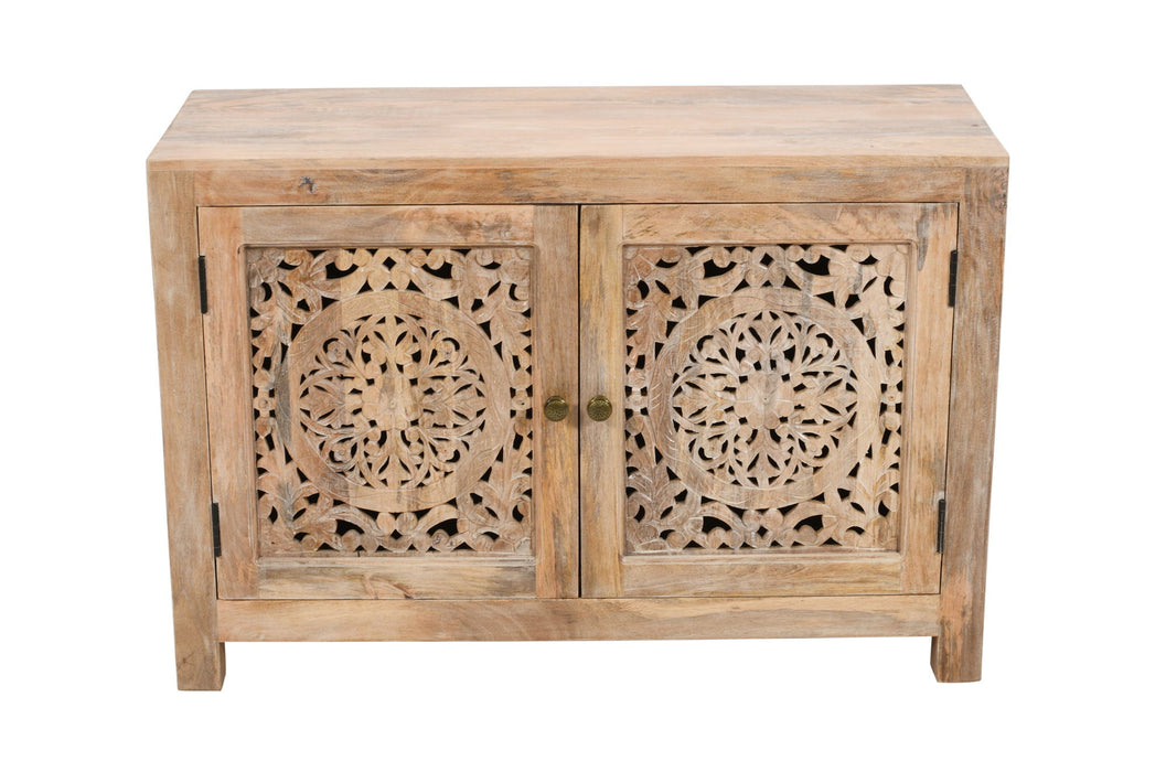 30" Solid Wood Textured Door Accent Cabinet With Two Doors - Natural