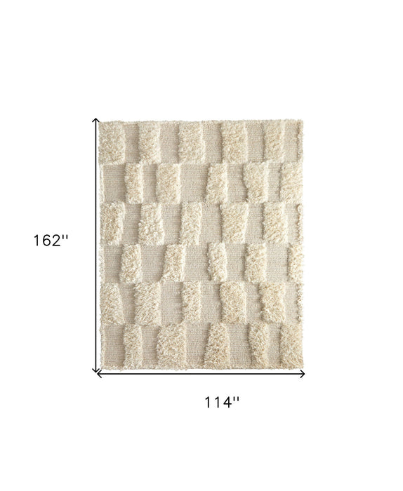9' x 13' Wool Geometric Hand Woven Area Rug - Ivory