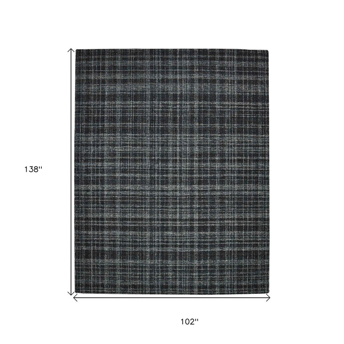 9' X 12' Wool Plaid Hand Tufted Area Rug - Black