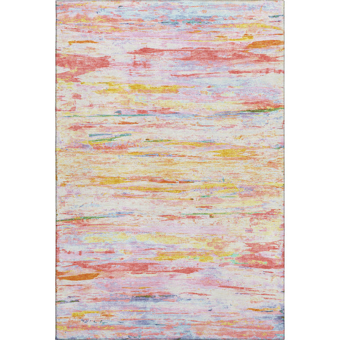 10' X 14' Abstract Washable Area Rug With UV Protection (710136) - Coral / Yellow / Ivory