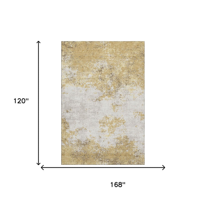 10' X 14' Abstract Washable Area Rug With UV Protection (680645) - Gold / Beige