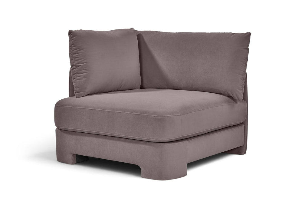 Meridian Furniture velvet upholstered stationary chair with plush fabric and modern design, suitable for living rooms and offices.