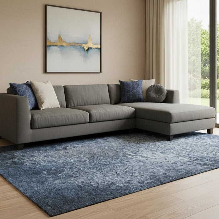 10' X 14' Abstract Washable Area Rug With UV Protection (649534) - Blue / Ivory