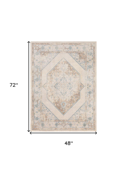 4' X 6' Geometric Area Rug (554973) - Ivory / Blue