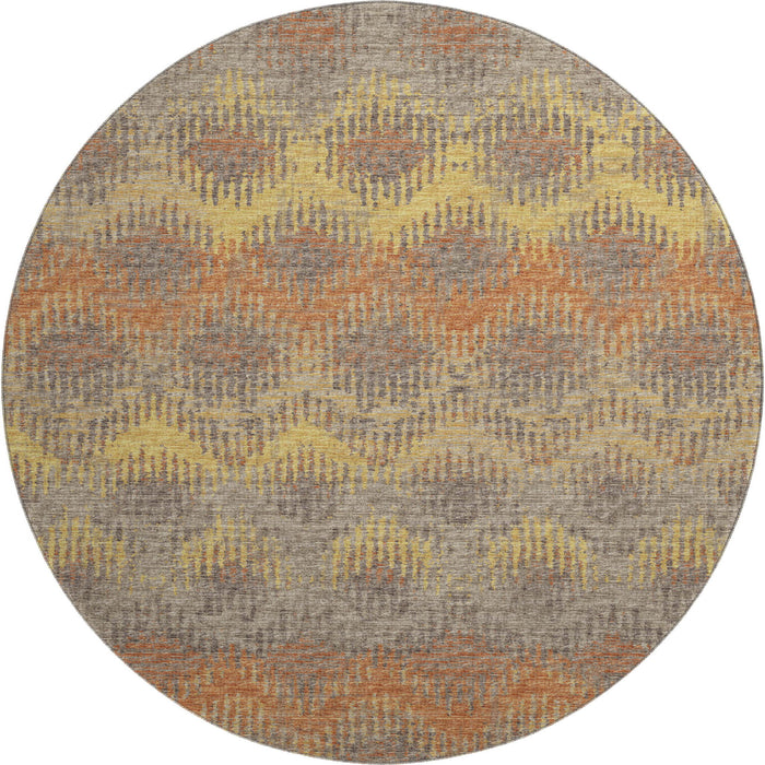 8' Abstract Washable Round Rug With UV Protection - Burnt Sienna