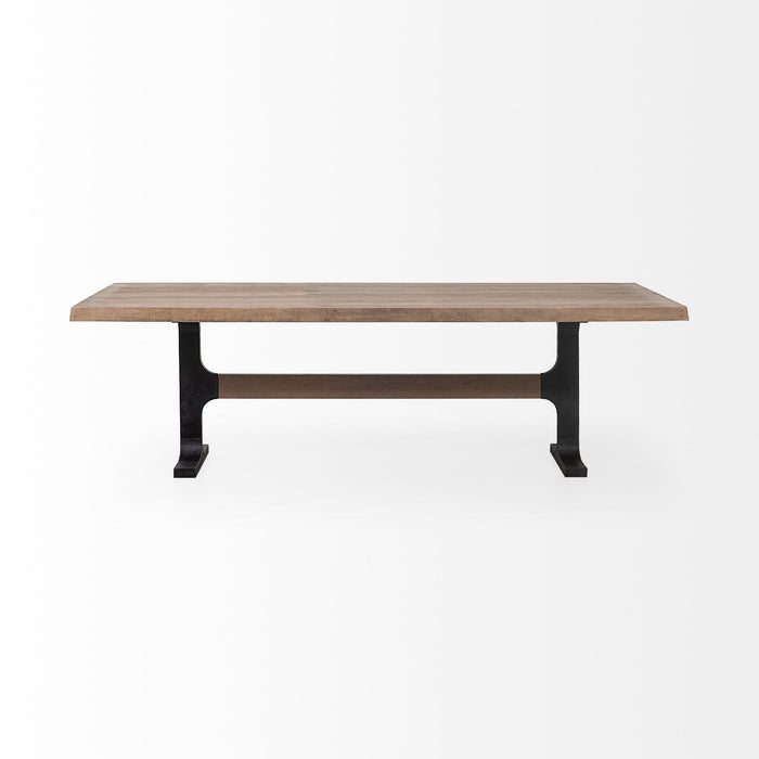 96" Solid Wood And Metal Trestle Base Dining Table - Brown