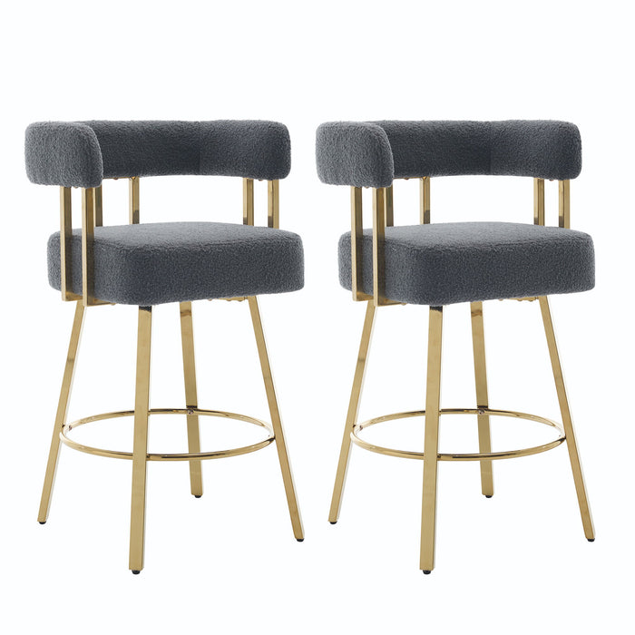 Set of two Giga decorative upholstered side chairs with plush fabric and wooden legs for living room decor.