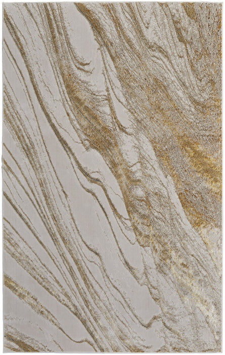13' x 20' Abstract Power Loom Area Rug - Ivory Brown And Gold