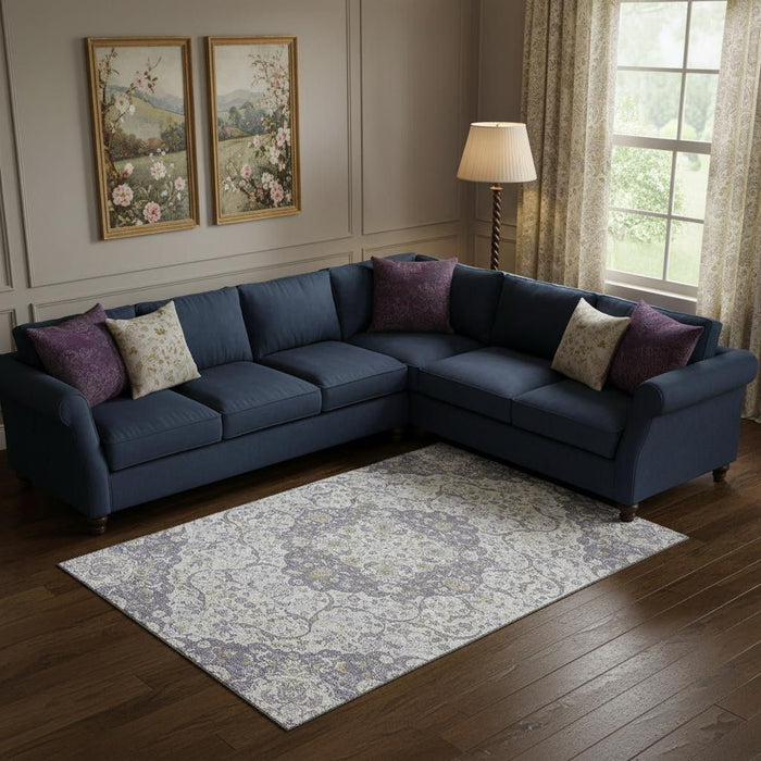 10' X 14' Medallion Washable Area Rug With UV Protection (696836) - Lavender / Ivory / Gold