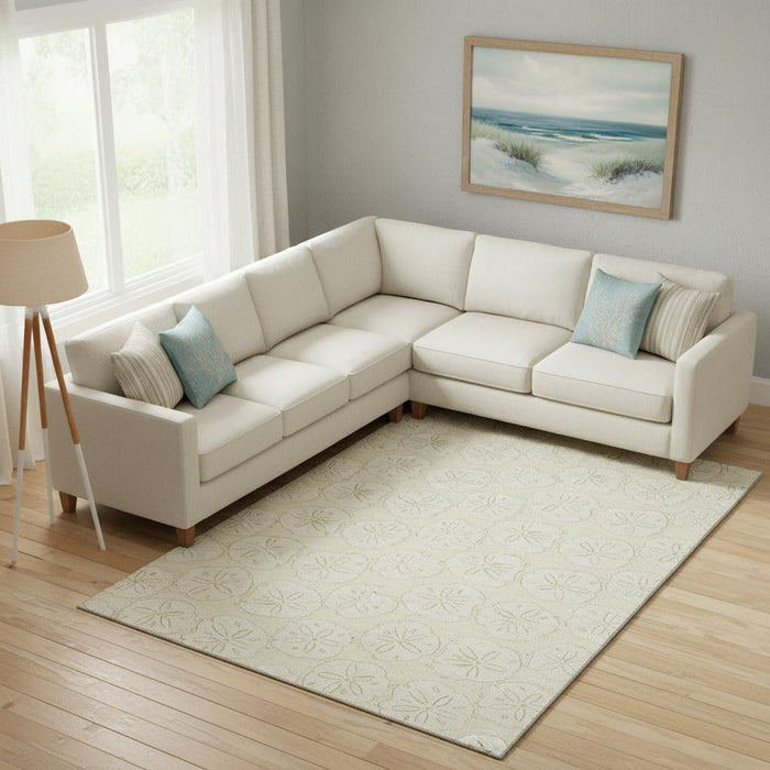 10' X 14' Geometric Washable Area Rug With UV Protection (646079) - Sand / Ivory