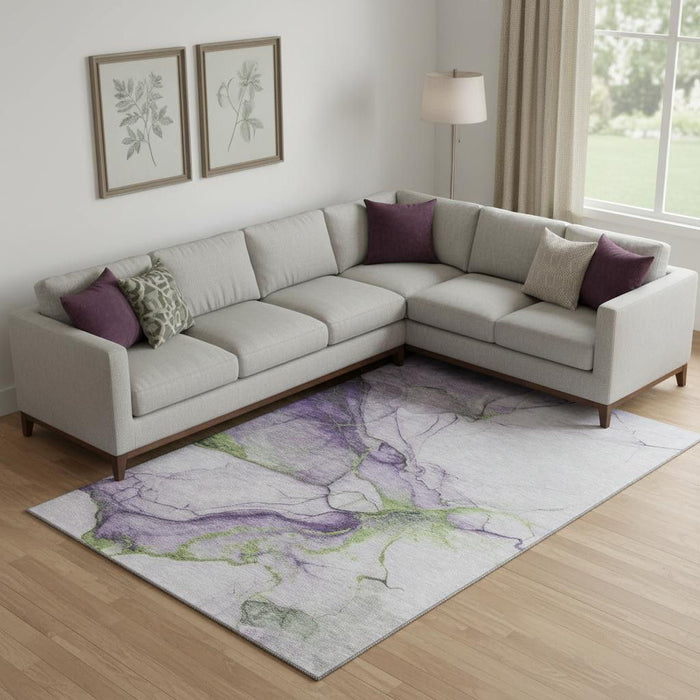 10' X 14' Abstract Washable Area Rug With UV Protection (697314) - Purple / Green / Ivory