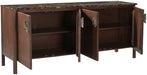 Varenna Meridian Furniture acacia wood sideboard with sleek design, featuring storage cabinets and a smooth top surface.