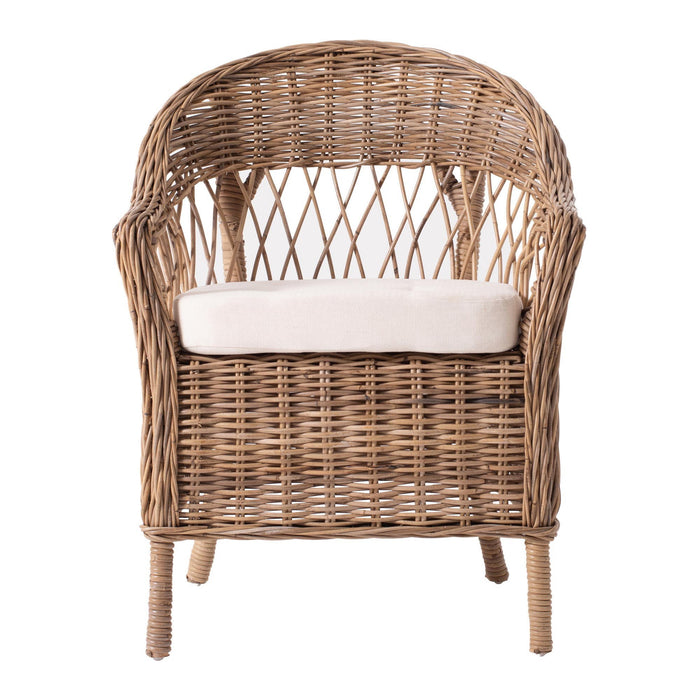 Semi Circle Back Wicker Chairs With Seat Cushions (Set of 2) - Natural