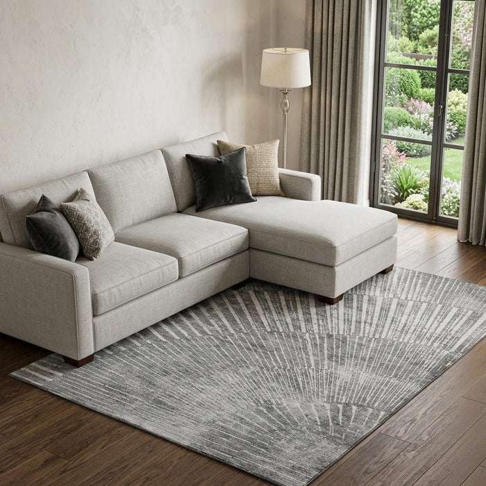 10' X 14' Geometric Washable Area Rug With UV Protection (648334) - Gray / Ivory