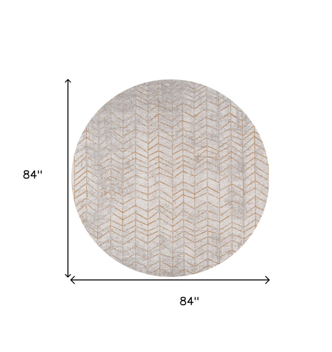 8' Round Chevron Non Skid Area Rug - Gray And Yellow