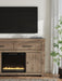 Signature Design by Ashley Garistyn TV stand with fireplace feature, showcasing a modern wooden TV console with integrated fireplace insert.