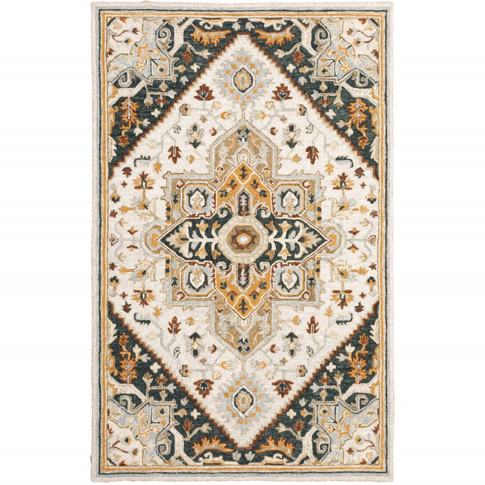 8' x 10' Oriental Tufted Handmade Stain Resistant Area Rug - Ivory Charcoal Gold Clay And Muted Blue
