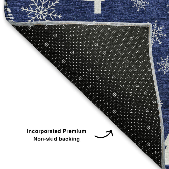 10' X 14' Abstract Geometric Washable Area Rug With UV Protection (701846) - Navy Blue / Ivory
