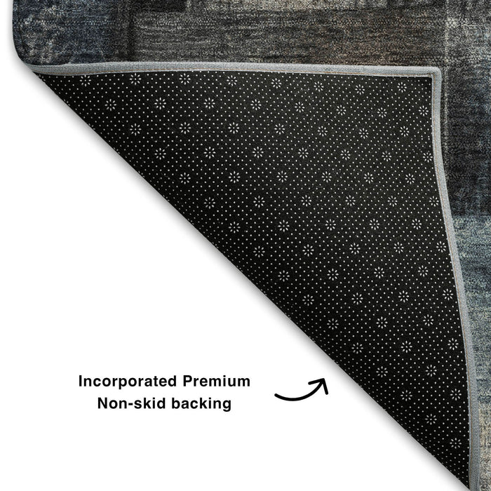 10' X 14' Striped Washable Area Rug With UV Protection (710250) - Taupe / Blue