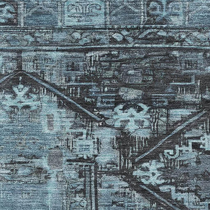 10' X 14' Oriental Washable Area Rug With UV Protection (699316) - Blue / Charcoal