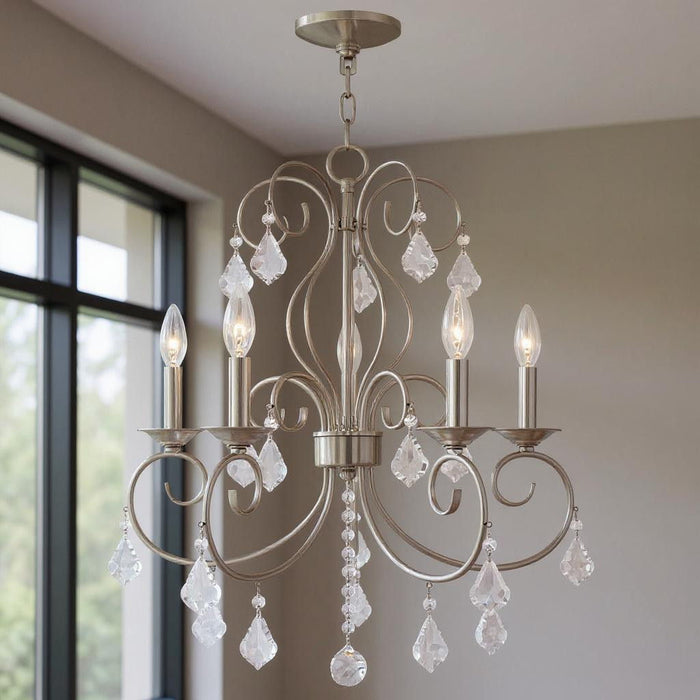 26" Five Light Dimmable Chandelier With Shades - Nickel