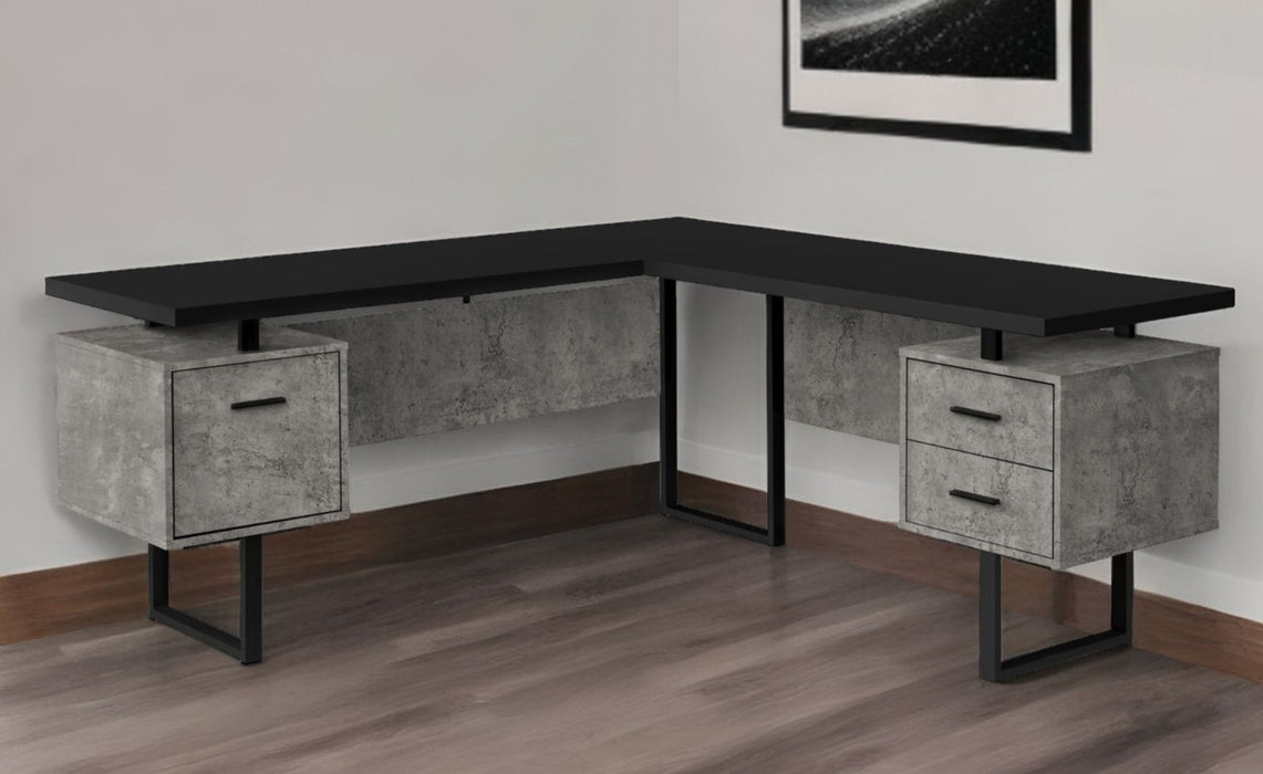 71" L Shape Computer Desk With Three Drawers - Black