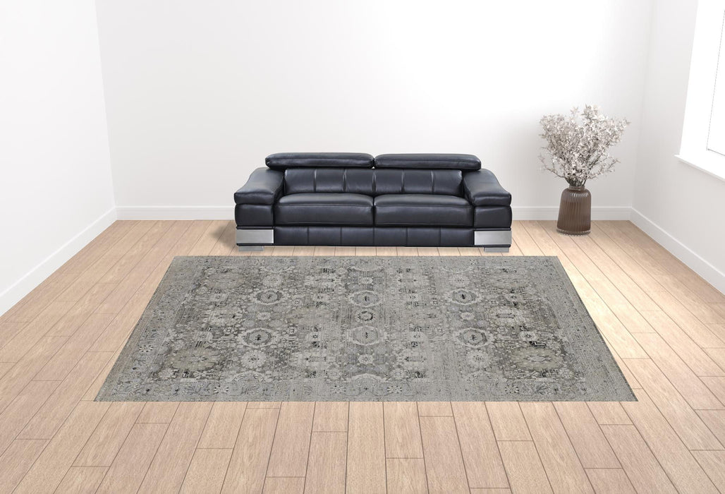 12' x 15' Abstract Power Loom Distressed Area Rug - Gray And Silver