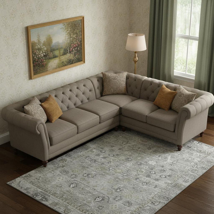 10' X 14' Oriental Washable Area Rug With UV Protection (700901) - Pewter / Ivory