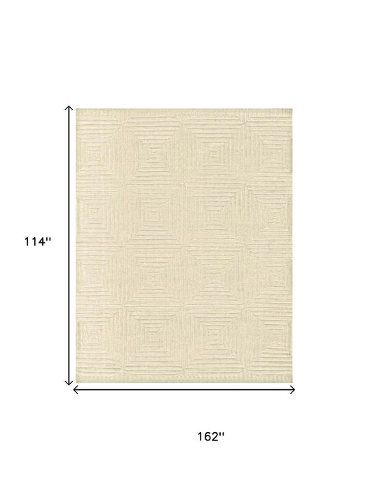 9' X 13' Wool Geometric Hand Knotted Area Rug (744384) - Ivory / Beige