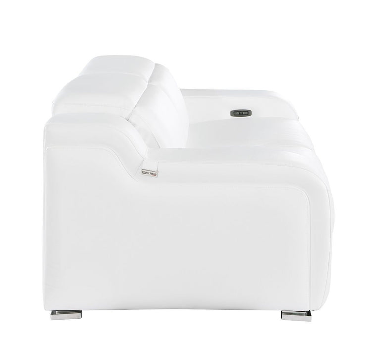 Italian Leather Power Reclining Loveseat (633747) - White / Silver