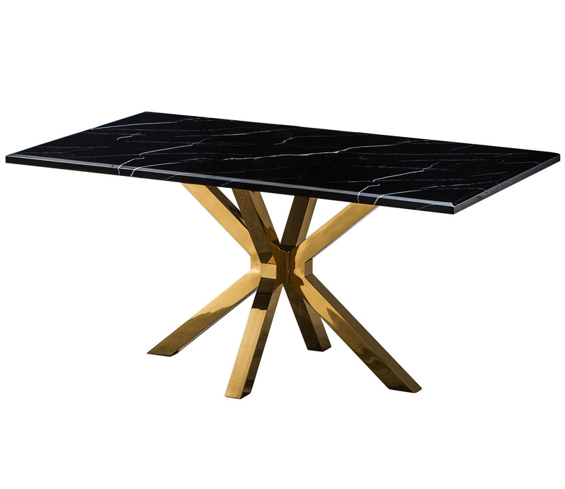 63" Marble And Metal Cross Leg Base Dining Table - Black