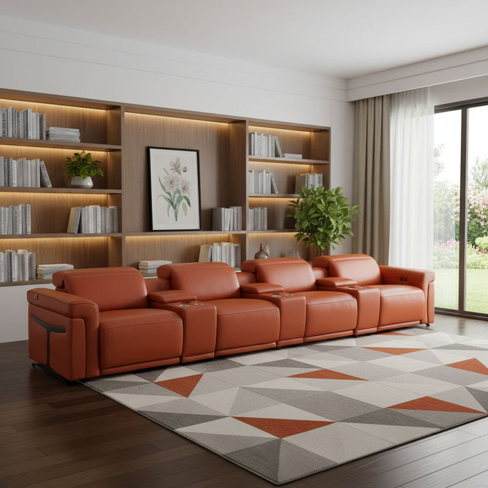 Top Grain Leather Reclining Metal USB Sofa (720374) - Camel
