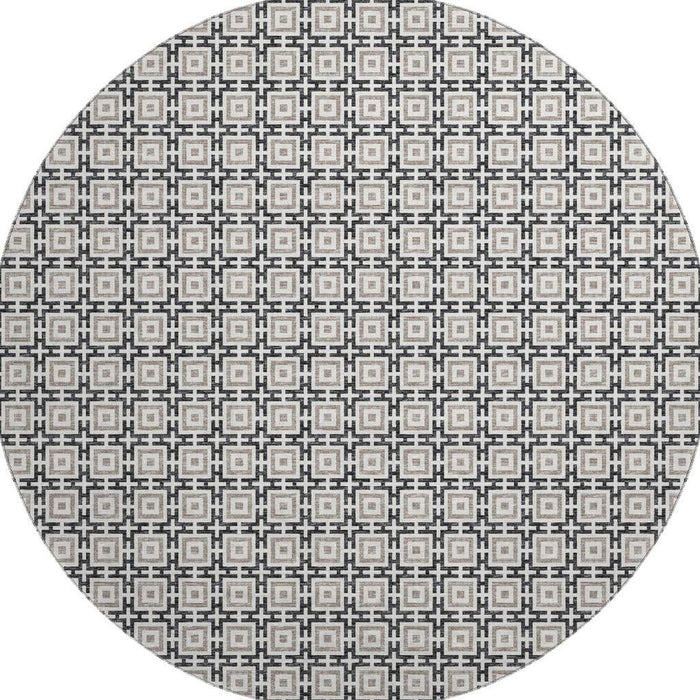 8' Geometric Washable Round Rug With UV Protection (645256) - Black / Ivory
