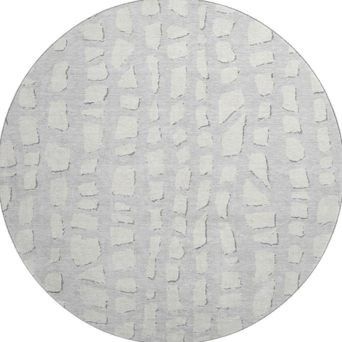 8' Cobblestone Washable Round Rug With UV Protection - Silver And Ivory