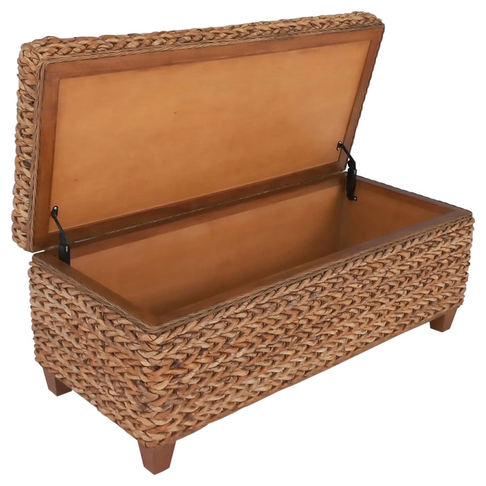 CoasterEssence Laughton hand-woven banana leaf storage bench in amber finish