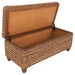 CoasterEssence Laughton hand-woven banana leaf storage bench in amber finish